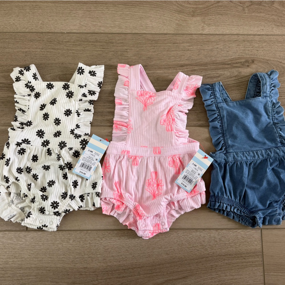 Cat & Jack Toddler One-Piece Rompers in Pink, White & Blue